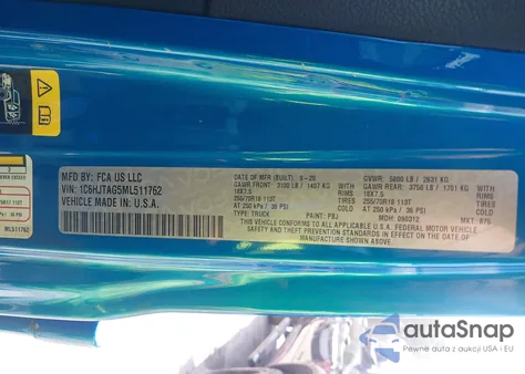 2021 Jeep Gladiator 80Th Anniversary 4X4 from USA, damaged, VIN 1C6HJTAG5ML511762